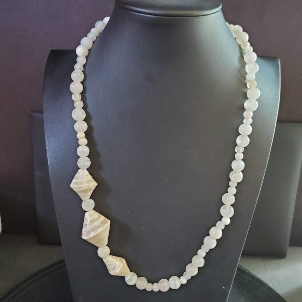Karla Jordan Vintage Mother of Pearl Shell Bead Statement Necklace Coastal Beach